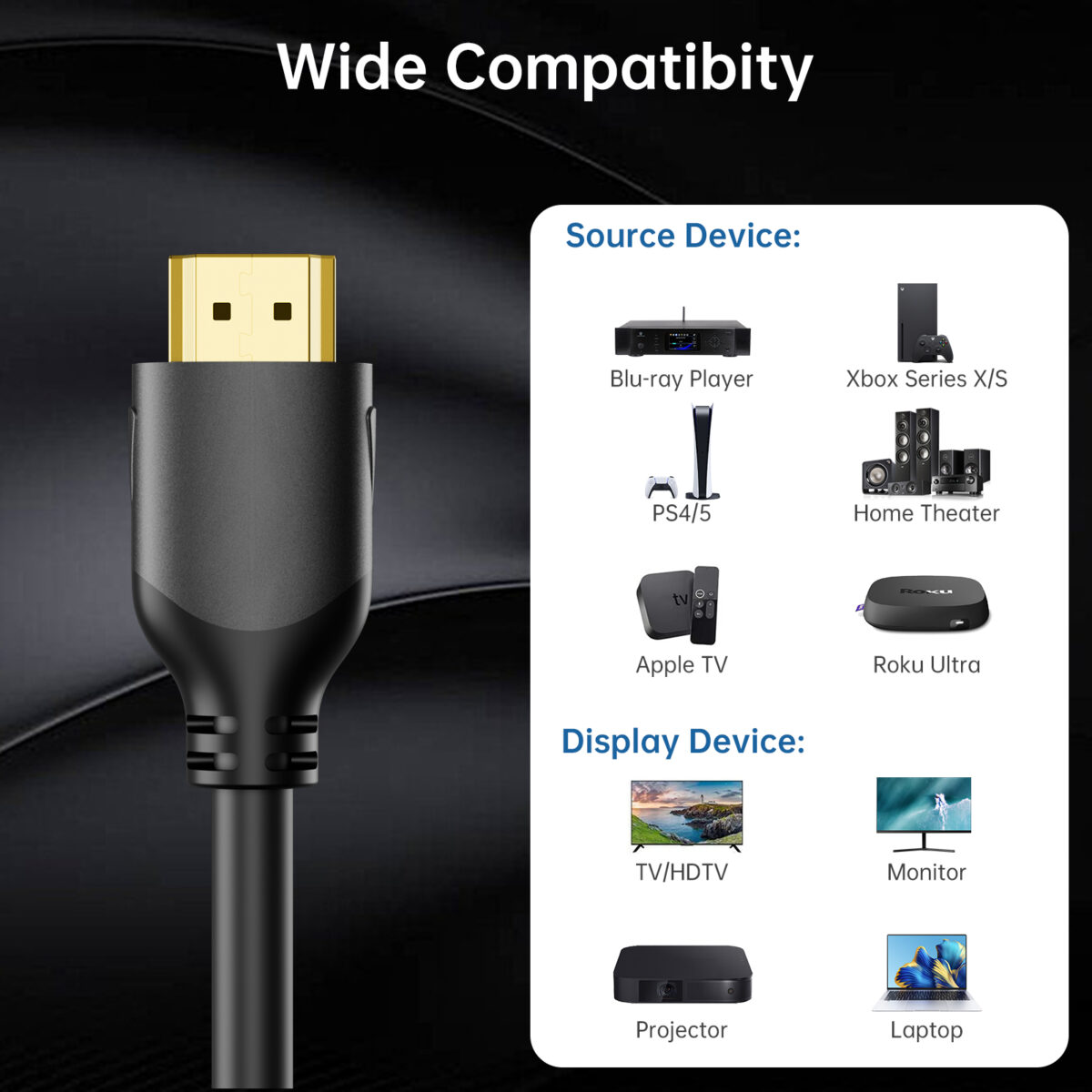 High-Resolution HDMI Cable, Compatible with All HDMI Devices
